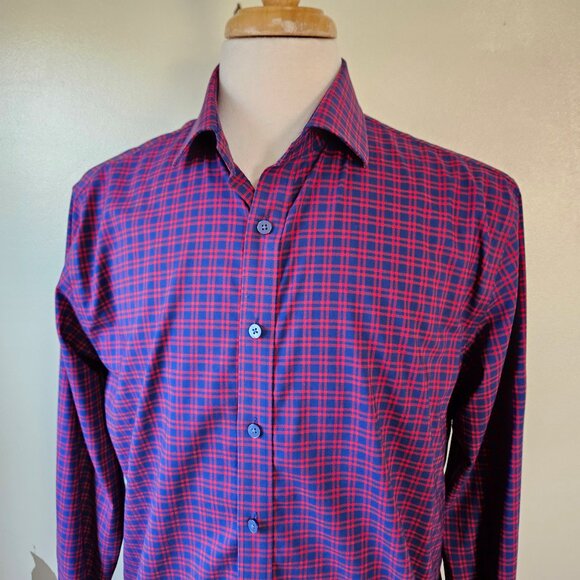 Twillory Shirt 16.5 34/35 Red Blue Navy Plaid - Picture 2 of 8